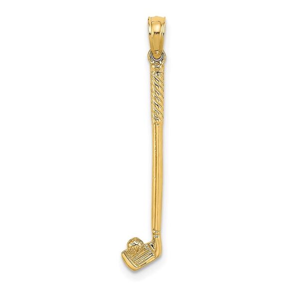 14k Yellow Gold 3-D Single Golf Club with Ball Charm